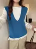 Blue BluesGe Ming Otoño Nuevo Ropa de Mujer Top de Punto sin Mangas con Cuello en V para Mujer AN659