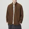 Camisa de pana vintage de manga larga para otoño e invierno para hombre, top de algodón puro de corte holgado con cuello de solapa, camisa lisa casual americana con bolsillo