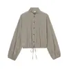 Ropa de mujer de moda transfronteriza más vendida en Amazon para comercio exterior 2026 otoño cuello alto cuadros cordón corto holgada casual chaqueta bicolor
