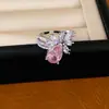 Anillo abierto de gota de agua y flor con circonita, chapado en oro real de 18k, sensación de nicho de alta gama, joyería exquisita estilo palacio