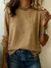 Nueva camiseta de verano transfronteriza de Amazon para mujer 2026, color liso, cuello redondo, casual, corte holgado, top de mezcla de algodón y lino