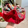 Año Nuevo estilo elegante a cuadros rojos fragante anillo para el pelo de lana gruesa de seda dorada otoño e invierno todo-partido nicho alta calidad anillo de intestino grueso grande