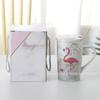 Copo de Cerâmica Europeu Transfronteiriço com Tampa e Conjunto de Colher Estampa Mármore Caneca Necessidades Diárias Logo Presentes para Eventos
