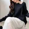 2024 Nova Blusa de Tricô Feminina com Gola Alta, Mangas Longas, Estilo Preguiçoso Solto, Outono e Inverno, Macia, Aveludada, com Design de Pérolas