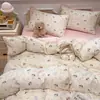 Lindo Juego de Cama de Cuatro Piezas de Gasa de Doble Capa de Algodón Acolchado para Hogar y Dormitorio, Adecuado para Todas las Estaciones
