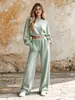 Conjunto de sudadera casual de moda de alta gama de color liso, manga corta y larga, y pantalones anchos elásticos, nuevo para otoño e invierno 2026 en Europa y América