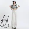 Jeans Feminino 2025 Primavera Branco Cremoso Cintura Alta Perna Larga Desbotado Solto Slimming Reta Calças Dummy