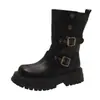 Primer Encuentro Temporada Botas Martin de Suela Gruesa para Mujer 2026 Nuevas Botas Merade Otoño/Invierno Hebilla de Cinturón Altura Aumentada Estilo Británico Botines