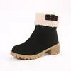 Botas de Inverno Plus Size Femininas Salto Grosso Lã de Cordeiro Algodão Botas de Neve Duas Formas Quentes Todas Combinam Sapatos Femininos para Comércio Exterior