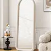 Espejo de cuerpo entero, Espejo de pie moderno, Espejo de vestidor estilo Ins de color crema, Espejo de estilo francés para uso doméstico para el dormitorio de las niñas, Espejo de forma irregular