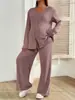 Conjunto de punto acanalado para maternidad, de cuello en V, de un solo pecho, con un cárdigan de manga larga y pantalones de pierna ancha, adecuado tanto para estar en casa como para salir.