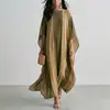 2026 Ropa Nueva de Otoño Transfronteriza para Mujer Vestido Largo de Rayas Verticales con Cuello Redondo, Mangas de Murciélago Anchas, Holgado, Estilo Vacaciones para Mujer