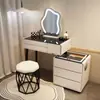 Tocador de Madera Maciza y Pizarra de Estilo Nuevo para Dormitorio, Tocador Moderno Sencillo Estilo Crema con Gabinete de Cajones Integrado