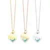 Colar Corrente Clavícula Tricolor Pingente Coração de Pêssego Gota de Óleo Azul e Verde Diário Love Ripple Splash de Água