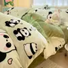 Conjunto de Quatro Peças de Veludo Leite Espesso de Inverno Capa de Edredom de Flanela Coral Lençol de Cama de Lã Dupla Face Capa de Edredom Lençol com Elástico Conjunto de Três Peças