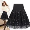Nueva Falda de Longitud Media para Primavera y Verano para Mujer Antideslumbrante Elástica de Cintura Alta Talla Grande Aspecto Delgado Falda Floral Falda Plisada con Fruncido