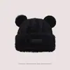 Chapéu de tricô de pelúcia com orelhas de gato para outono e inverno para mulheres, design de gatinho bordado, faz o rosto parecer menor, chapéu quente para proteção das orelhas, chapéu de lã casual versátil