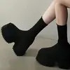 Exportación Transfronteriza Zapatos de Mujer Talla Grande 2024 Nuevas Botas Elásticas de Punto con Tacón Grueso Botas de Lana y Algodón Elásticas de Tacón Alto para Mujer Dos Formas de Usar