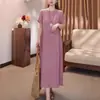 Vestido de algodón y lino con un toque retro artístico, cuello redondo, color liso, falda larga, nuevo estilo de verano, simple, adelgazante, vestido casual