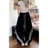 Pantalones Casuales Vintage de Tres Rayas para Mujer Primavera/Verano 2026 Delgados Talla Grande Corte Holgado Pantalones Deportivos de Chándal Pantalones de Pierna Ancha Largos hasta el Piso
