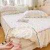 Conjunto de Lençol Acolchoado Três Peças Saia de Cama Lençol de Cama Dupla Camada de Gaze Cobertura de Cama Estilo Saia com Renda Francesa