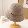 Chapéu de Pescador Tricotado Estilo Japonês com Fivela, Chapéu Bucket de Aba Pequena, Versão Coreana, Fedora Quente e Elegante para Outono e Inverno Feminino