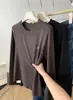 Camiseta de Manga Larga Bordada de Algodón Mousse con Articulaciones de Bambú Elásticas Suaves para Mujer Otoño Adelgazante Versátil Cuello Redondo Hombro Normal Prenda Interior