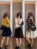 La primavera no es demasiado tarde, falda midi plisada de pana estilo retro relajado coreano, línea A, de cintura alta para mujer