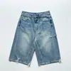 Versión Correcta Coreano Dongdaemun 26 Nuevos Retro Versátiles Rasgados de Pierna Ancha Pantalones Cortos de Mezclilla de Longitud Media