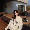 Sudadera retro americana chic de otoño para mujer, cuello redondo, corte holgado, forrada de felpa, talla grande, versátil, top de manga larga sin capucha