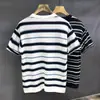 Camiseta Casual de Manga Corta a Rayas Estilo Coreano 2025 Ligero Maduro Estilo Ins Suelta de Diseño Nicho para Hombres Moderna
