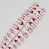 Popular en Xiaohongshu: Uñas Postizas Dulces de Cereza para Niña con un Look de Gafas de Sol Francesas Cat-Eye de Alta Gama, Uñas Almendradas de 24 Piezas