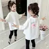 Camiseta Básica Versátil Casual Suelta Estilo Coreano para Niñas de Primavera y Otoño Camiseta de Manga Larga de Dibujos Animados para Niños 100% Algodón de Moda