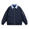 Estilo Casal Outono e Inverno Jaqueta de Trabalho Roupas de Algodão Juventude Tendência Versátil Exterior Gola Reversível Casaco de Algodão Jaqueta Acolchoada Masculina Masculina