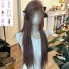 Peruca Kony Novo Produto Peruca Rosa Marrom Cabelo Longo Liso Estiloso com Mechas Brancas Renda Pequena Peruca de Cabelo Realista para Mulheres