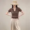 French-style old money thin hollow V-neck short-sleeve knit top for women, summer casual polo shirt, elegant ice silk top
