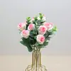 Pequeno buquê fresco de simulação 5 garfos eucalipto pequena rosa casamento decoração de casa decoração flor de plástico flor artificial decoração