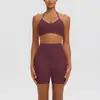Conjunto de Ropa de Yoga para Mujer, Shorts de Running Deportivos Fitness de Secado Rápido, Sujetador Deportivo de Polar Cepillado con Espalda Descubierta y Tirantes Altos
