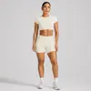Conjunto Esportivo de Manga Curta com Costas Nuas Transfronteiriço para Mulheres com Bojos Top Fitness Roupa Esportiva ao Ar Livre Roupa de Yoga