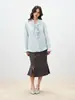 Shengdu26 Otoño Nuevo Diseño Gris Falda Cola de Pescado Cintura Alta Adelgazante Longitud Media Oficina Abertura Bodycon Falda
