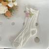 Calcetines Grises para Mujer con Bordado de Lazo, Calcetines Dulces de Rizo para Niña, Calcetines Finos de Verano para Mujer de Media Caña, Calcetines Zhuji