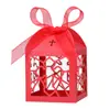 Caja de dulces calada con forma de cruz transfronteriza, papel nacarado blanco hielo, caja de regalo de dulces de chocolate para bautizo, boda y fiesta