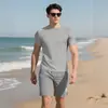 Camisetas de verano para hombre de cuello redondo, transpirables, talla europea de Amazon, camiseta deportiva informal de color liso, corte ajustado para hombre