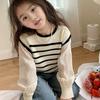 Roupa infantil atacado blusa de duas peças falsas para meninas primavera e outono nova moda infantil ocidental blusa de tricô listrada para crianças grandes