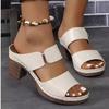 Zapatillas de tacón alto con punta abierta de talla grande para mujer de comercio exterior europeo y americano, sandalias de moda con relieve de tacón grueso nuevas transfronterizas