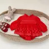 Macacão Vestido Waffle com Renda para Bebês Meninas Outono 2026 com Saia e Body