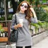 Camiseta de manga larga para mujer estilo coreano, cuello medio alto, longitud media, engrosada para otoño, sin forro polar, talla grande, corte ajustado, prenda de base