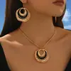 Colar com Pingente Circular Geométrico Vazado Colorido Esmaltado e Conjunto de Brincos para Mulheres de Alta Qualidade Venda Quente Transfronteiriça Atacado
