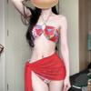 Traje de baño de bikini rojo con escote en forma de tubo y tres puntos colgantes de Spice Girl, conjunto de tres piezas para mujer, pecho pequeño, vacaciones en aguas termales