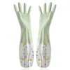 Luvas domésticas para lavar louça e legumes Limpeza doméstica Lavanderia Cozinha Four Seasons fleece-forrado de borracha Látex impermeável longo